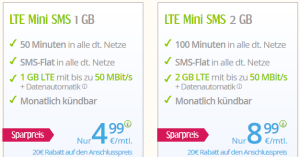 Vorsicht, Kostenfalle: WinSim-Tarife LTE Mini SMS 1GB & 2GB.